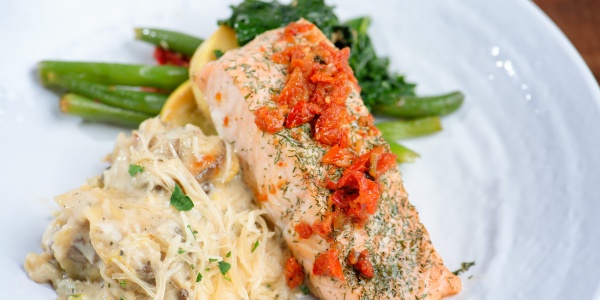 Salmon with noodles